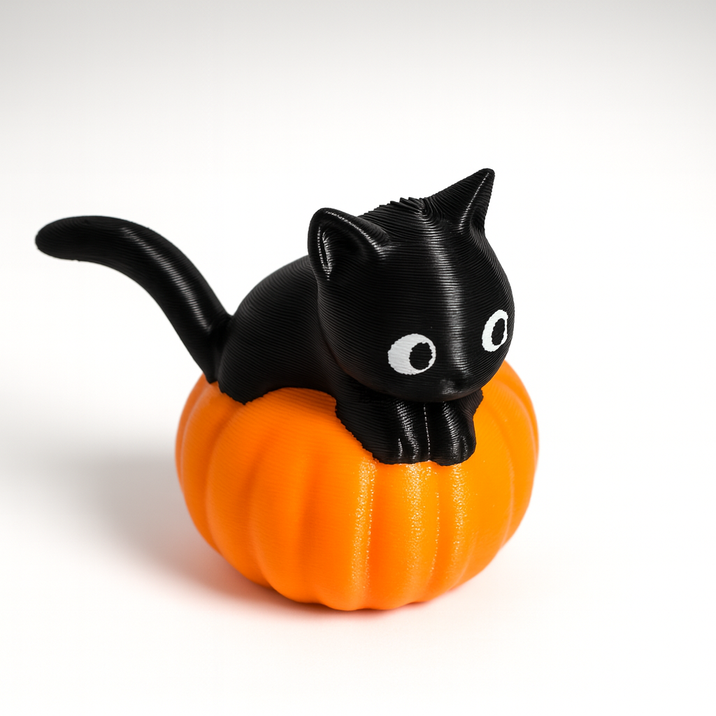 🐈⬛🎃 Black Cat on Pumpkin – Halloween Decoration set of 4