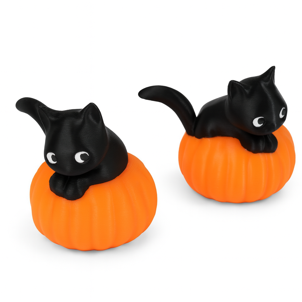🐈⬛🎃 Black Cat on Pumpkin – Halloween Decoration set of 4