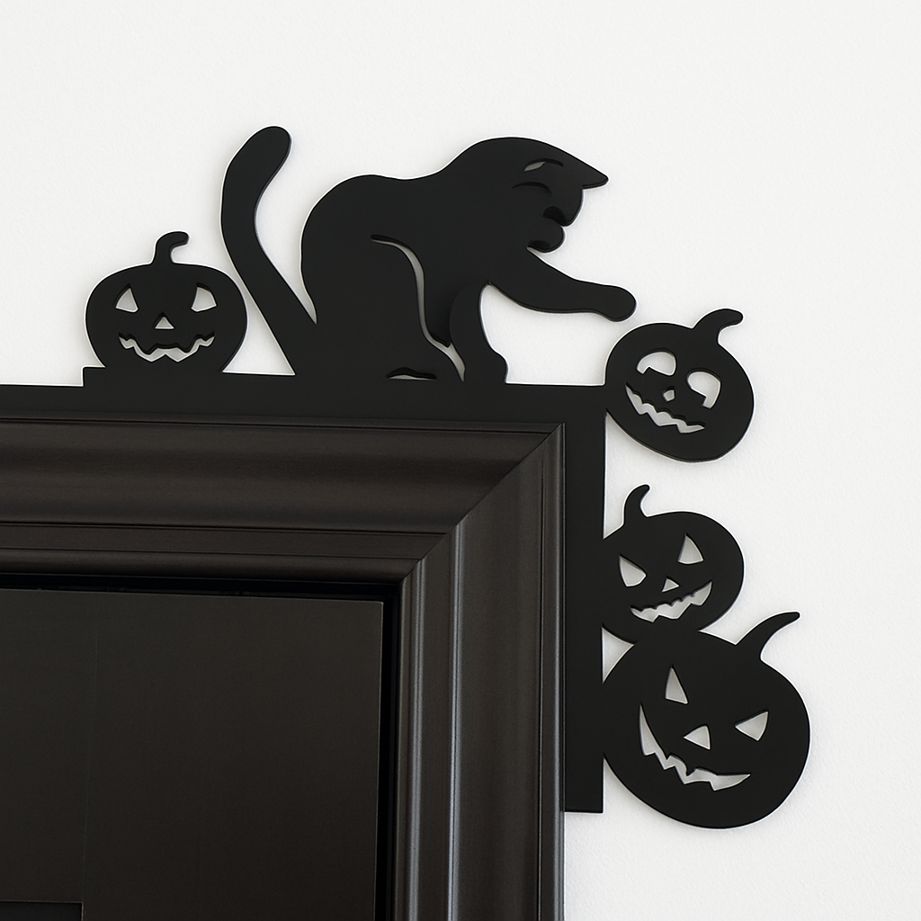 🐈🎃 Cat Pushing Pumpkins Door Corner Decoration – Fall Décor