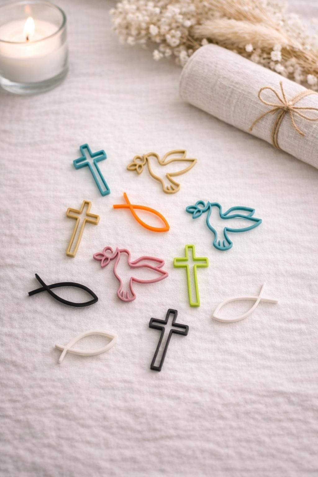Fish, Dove and Cross Baptism Table Scatter Set