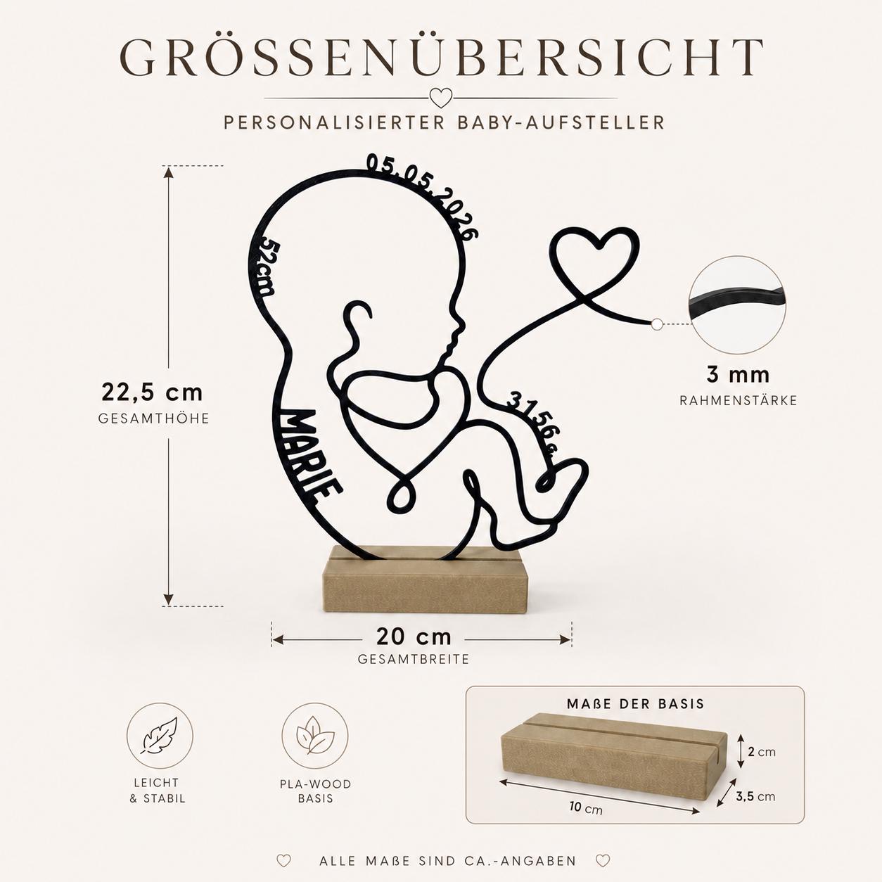 Personalized Baby Birth Details Name Stand – detail view 2