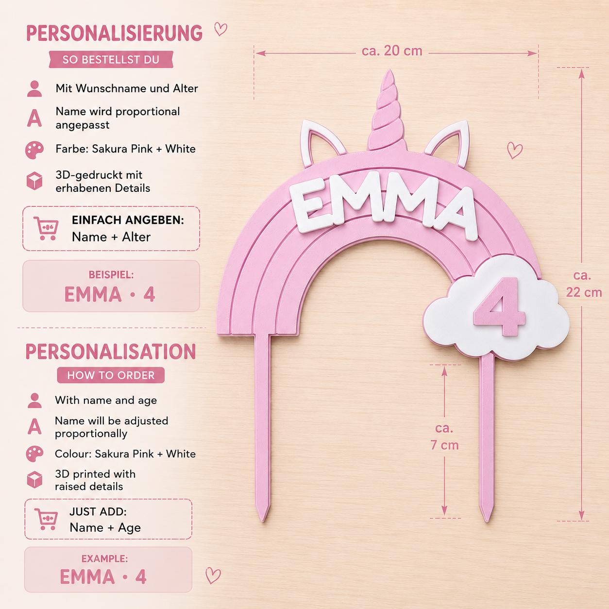 Personalized Unicorn Rainbow Cake Topper – detail view 2