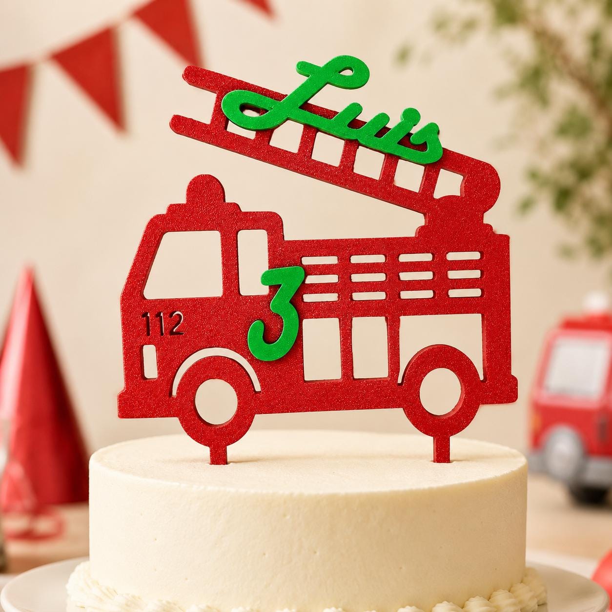 Personalized Fire Truck Cake Topper