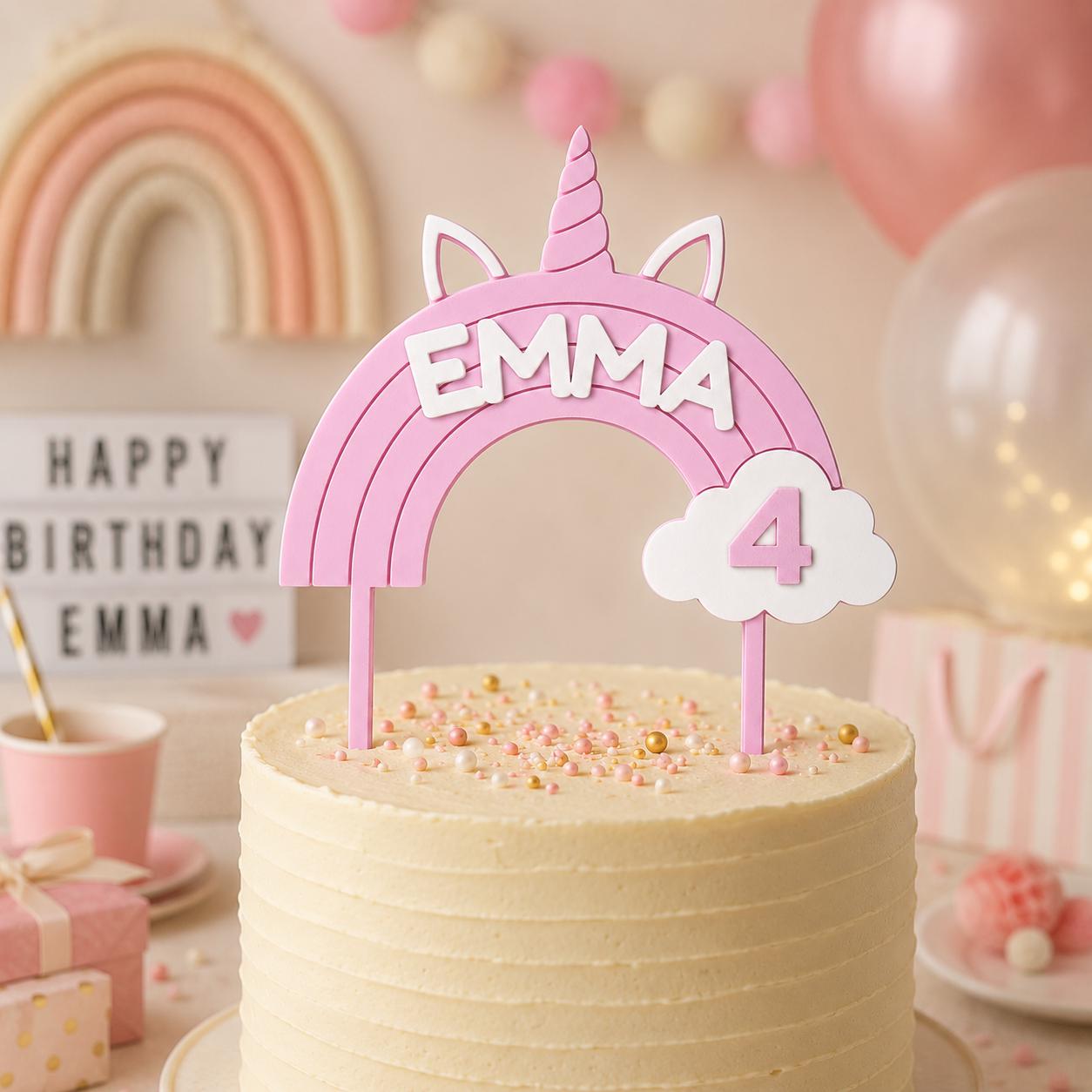Personalized Unicorn Rainbow Cake Topper