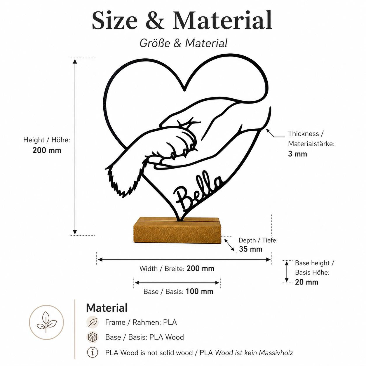 Personalized Dog Paw and Hand Heart Stand – detail view 3