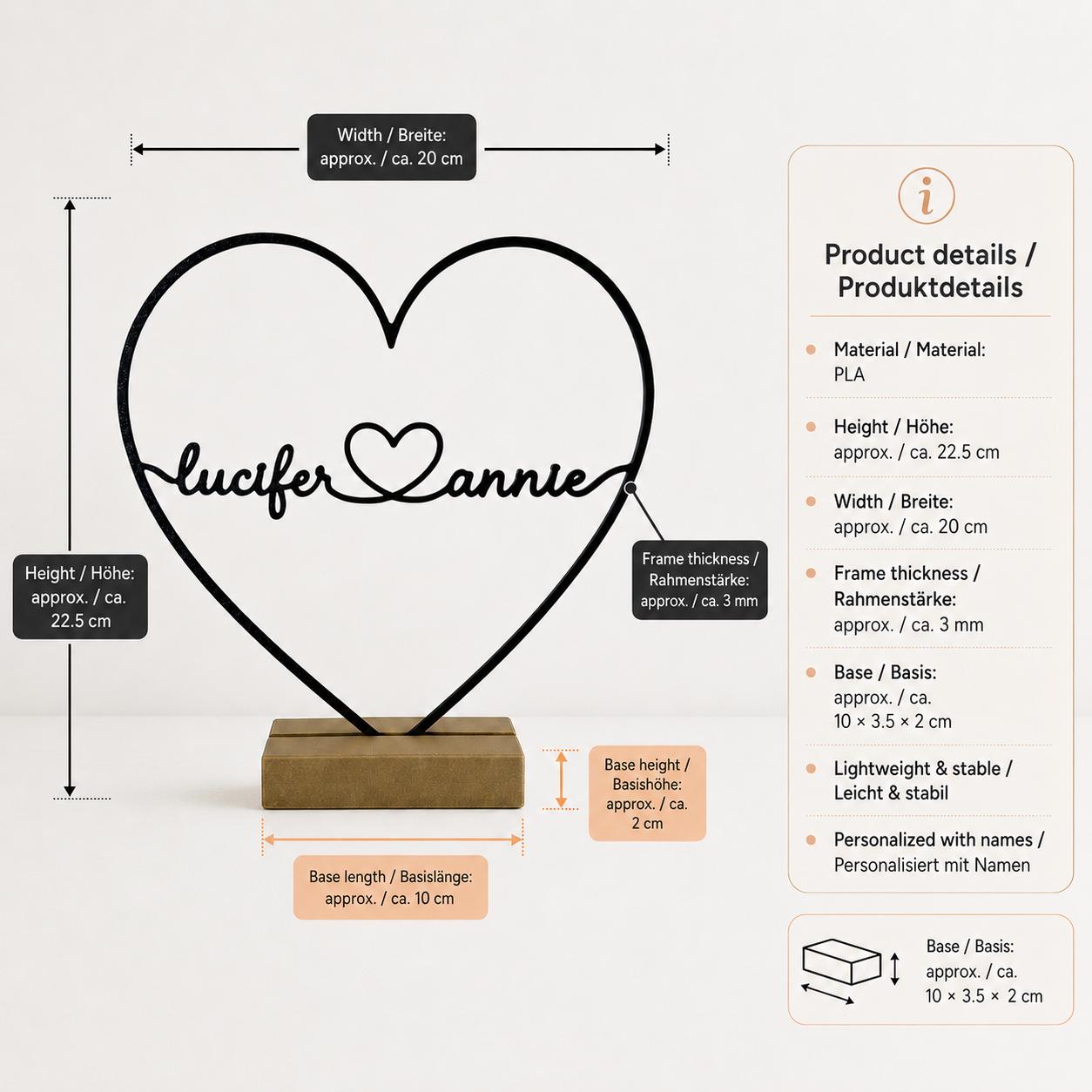 Personalized Heart Name Stand for Couples – detail view 4