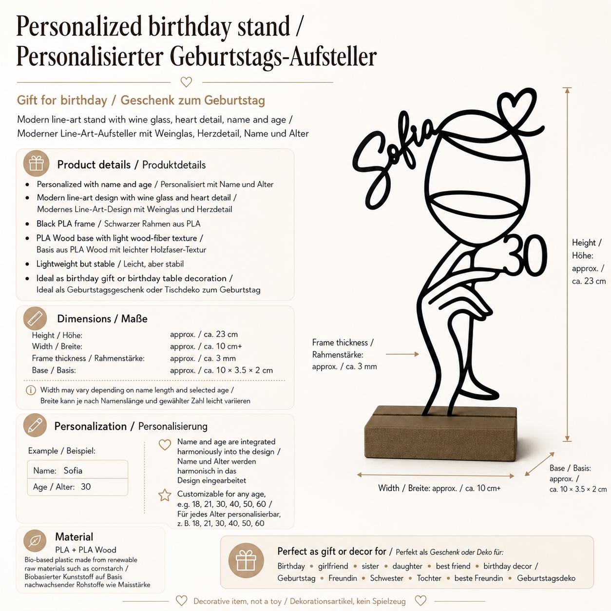 Personalized 30th Birthday Line Art Stand – detail view 5