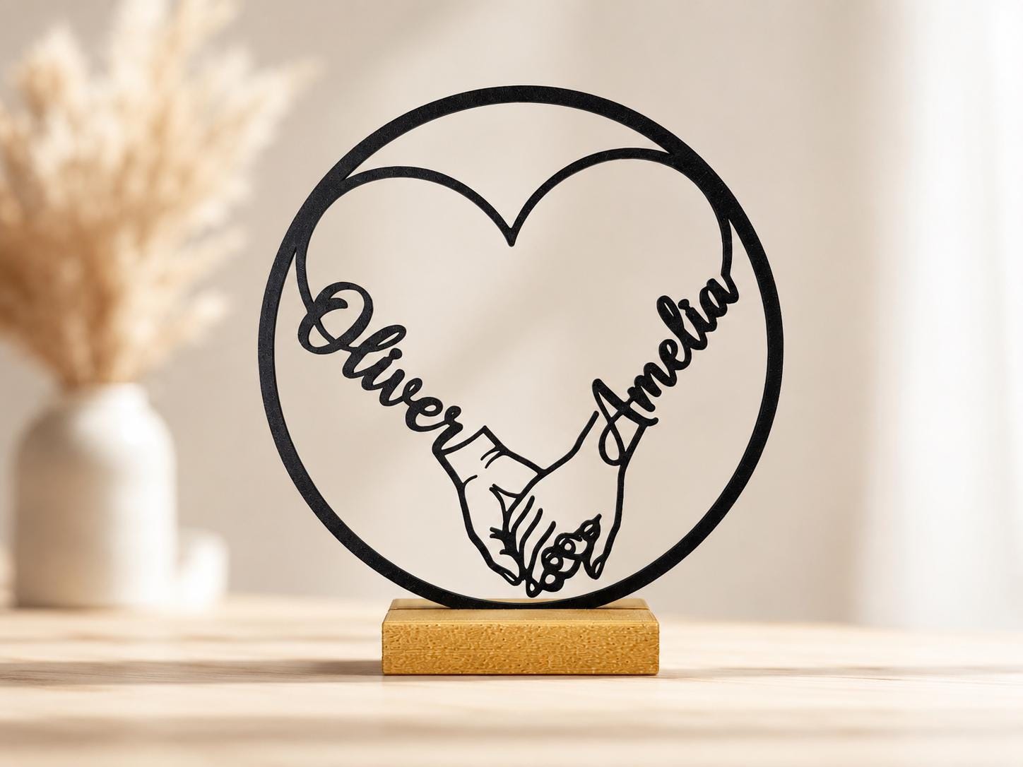 Personalized Round Heart Couple Name Stand