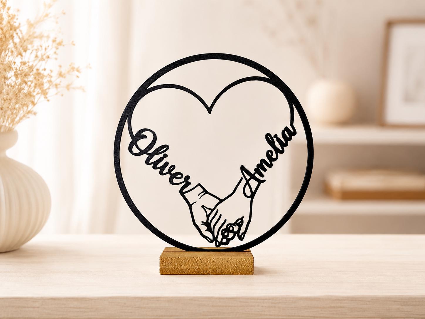 Personalized Round Heart Couple Name Stand