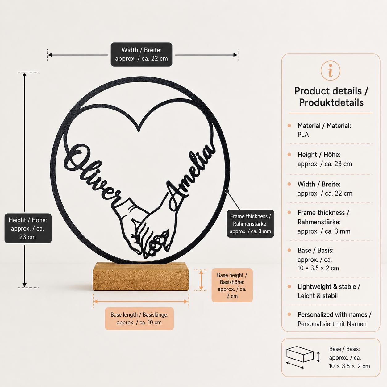Personalized Round Line Art Heart Name Stand