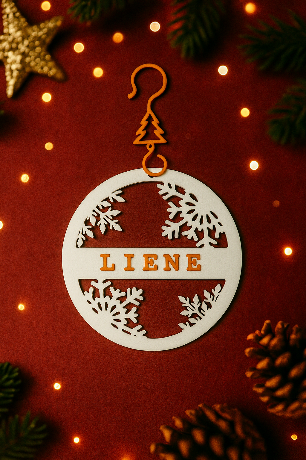 Personalised Snowflake Christmas Ornament with Name – 7 cm, Includes Festive Hook