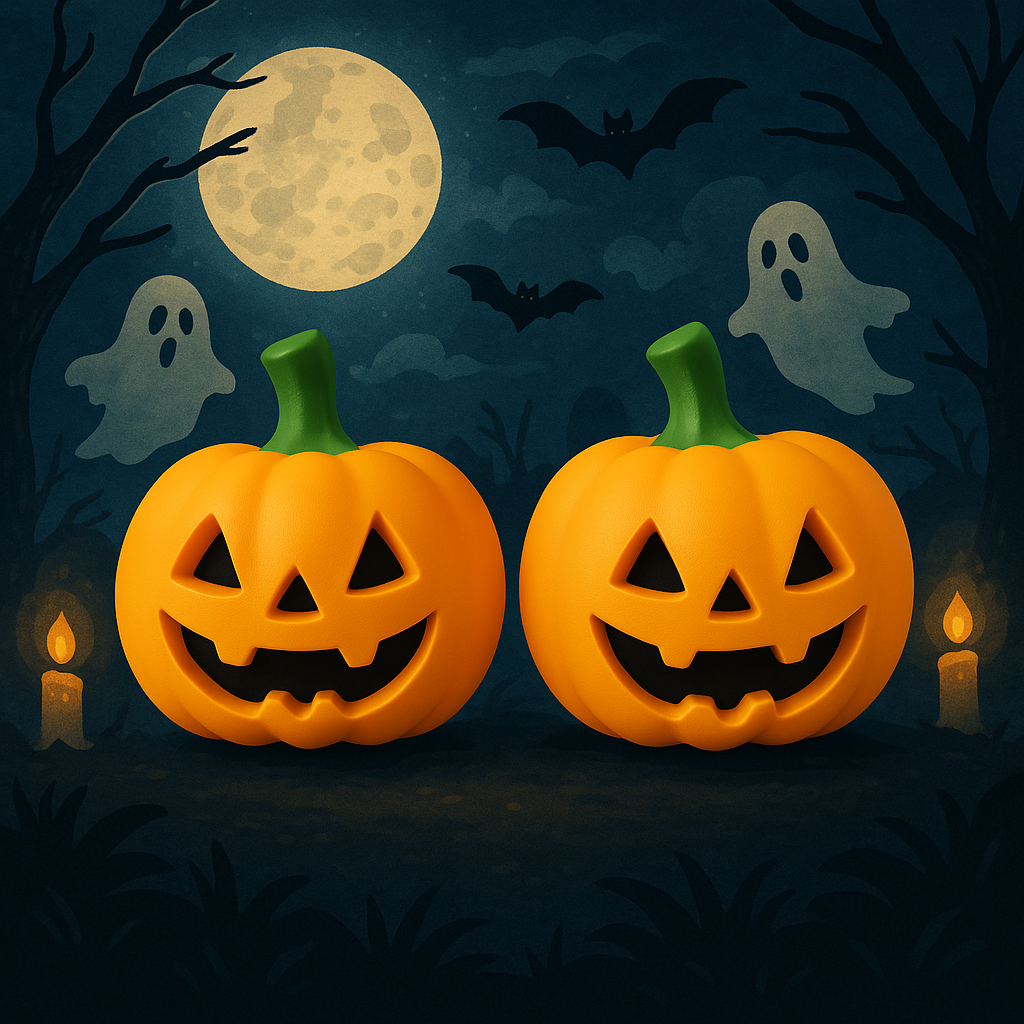 🎃 Set of 2 Carved Pumpkins – Halloween Decoration