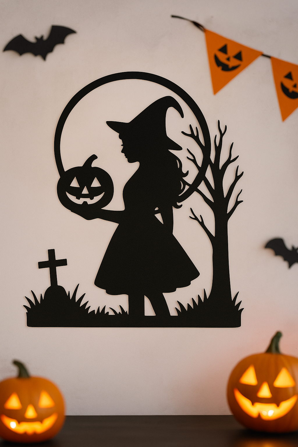 🧙‍♀️ Young Witch with Pumpkin – Halloween Decoration